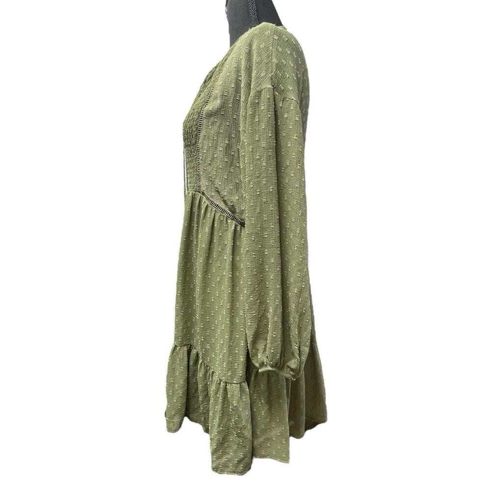 ZARA Green Dotted Mesh Mini Dress Lined Long Sleeve Women’s S - Picture 3 of 8